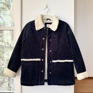 Barbour Mayapple Fleece Corduroy Barn Jacket Navy Blue 4